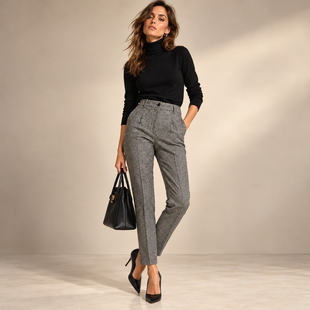 Dolce & Gabbana Wool Trousers 40 Gray Mélange High Waist FTAM2T FMBAR Italy